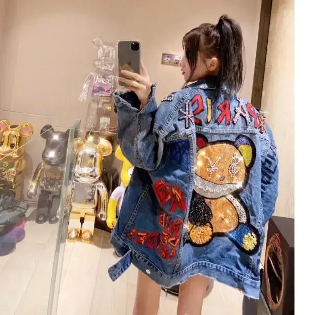 Bear Women Diamond Winter Cartoon Jacket Women  Female Outerwear Jeans Coat Thickening Cotton Winter Parkas Women Grils 2