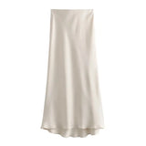 Elegant High-Waist Satin Midi Skirt