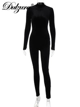 Dulzura Autumn Velvet Sexy Y2K Clothes Long Sleeve O-Neck Bodycon Skinny Zipper Jumpsuit Women Sporty Streetwear Romper Outfits 6