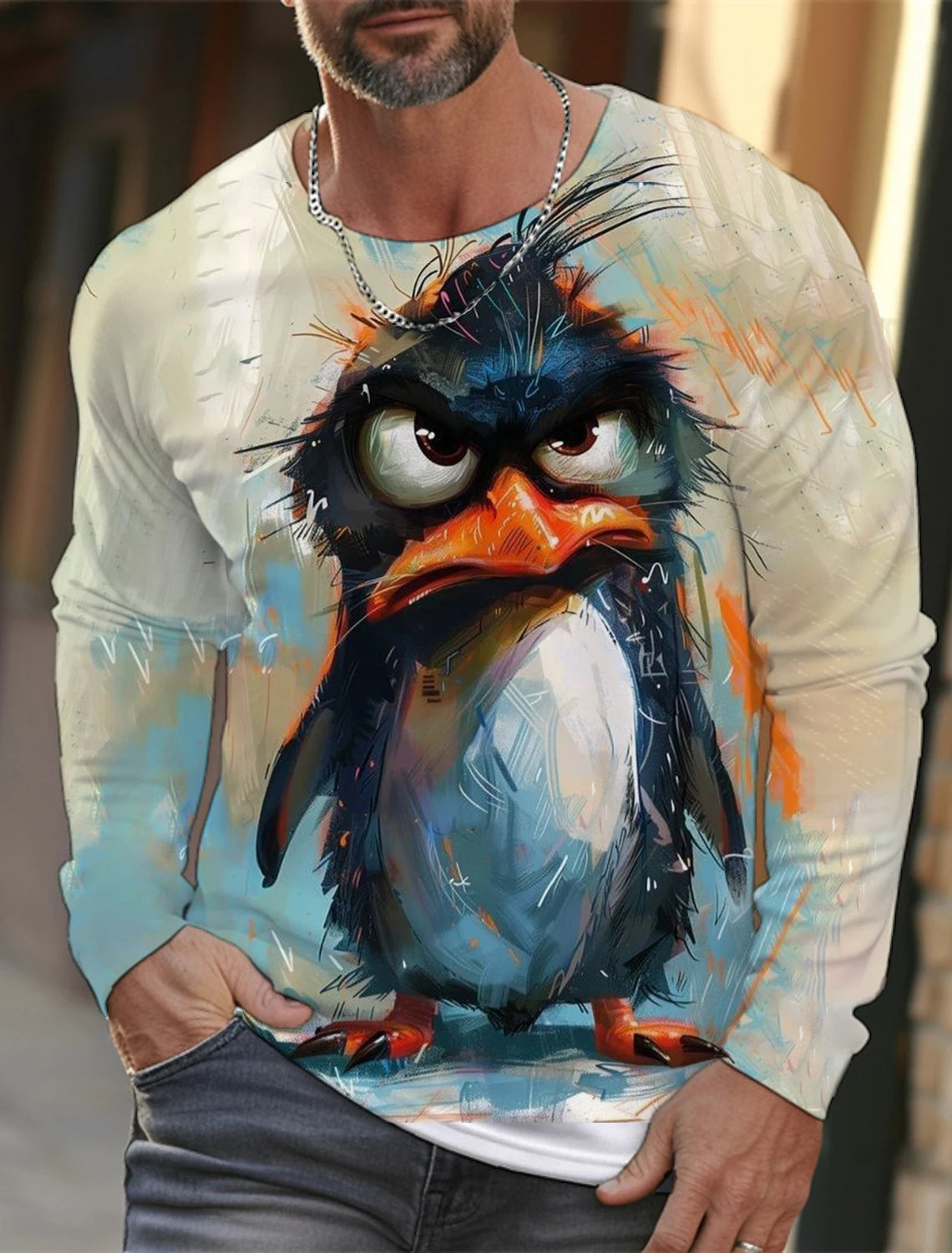 Funny 3D Animal Print Mens Top Fashion Cotton Long Sleeve T-shirt Men