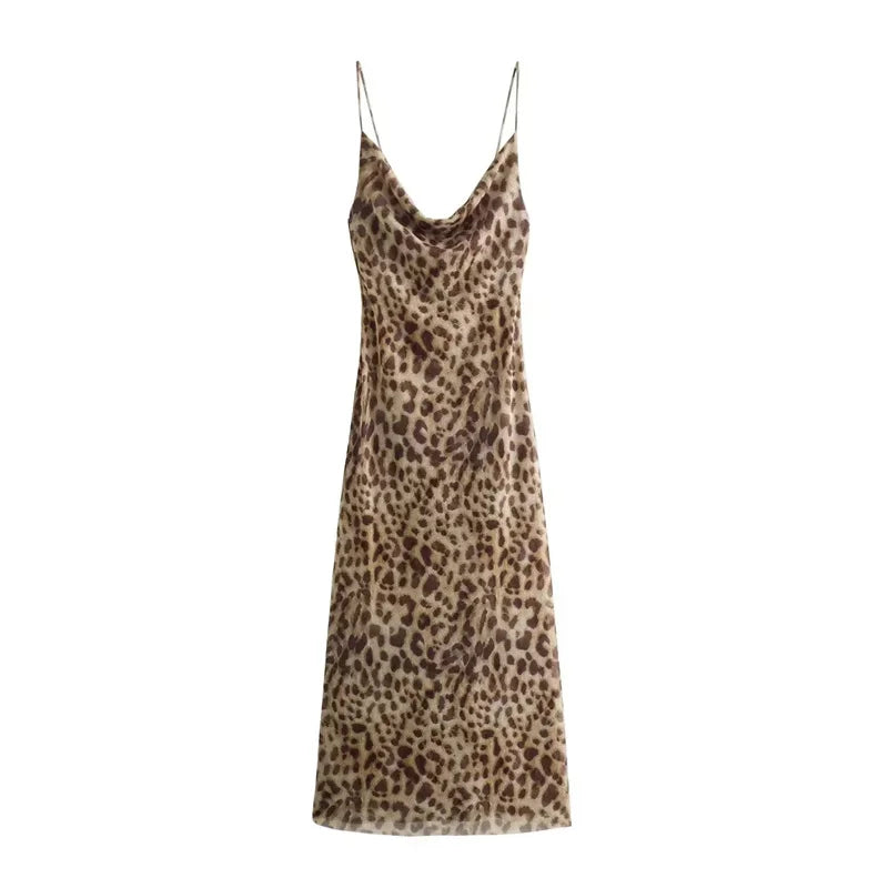Leopard Print Long Dress Women Tulle Backless Slip Dress Woman 3