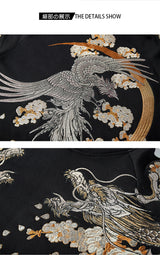 Makuluya Hoodies Yokosuka Black Dragon Phoenix Suzaku Pattern Embroidered Pullover Sakura