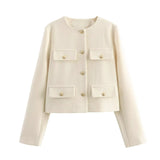 Winter New Product Women's Fashion and Casual Versatile Round Neck Flip Decoration Short Suit Coat 2