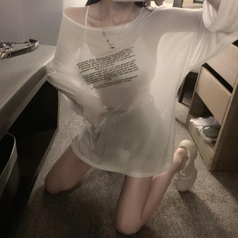 Loose T-shirts for Women Letter Pattern Simple Design Korean Style Summer Clothing Thin All-match Young Students Tops New Trendy 2