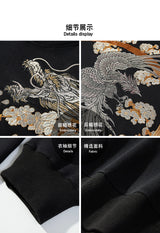 Makuluya Hoodies Yokosuka Black Dragon Phoenix Suzaku Pattern Embroidered Pullover Sakura