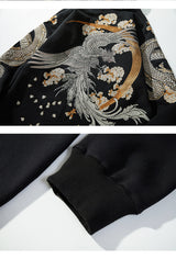 Makuluya Hoodies Yokosuka Black Dragon Phoenix Suzaku Pattern Embroidered Pullover Sakura