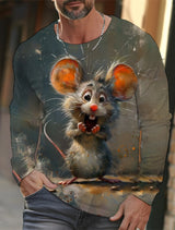 Funny 3D Animal Print Mens Top Fashion Cotton Long Sleeve T-shirt Men