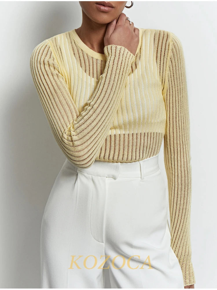 Kozoca-Fashion-White-Elegant-Striped-See-Through-Women-Tops-Outfits-Long-Sleeve-T-Shirts-Tees-Skinny