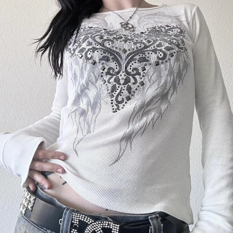 Y2K Grunge Skull Thermal Tee