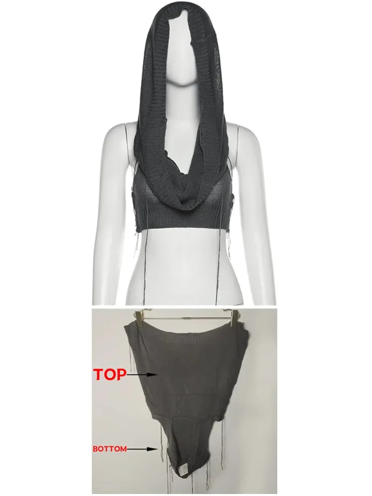 BOOFEENAA Hooded Sleeveless Knitted Sweater Vest Streetwear Fashion Sexy Y2k Crop Top Autumn Clothes Women 2023 C71-CE17 6