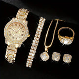 Full Diamond Roman Literal Steel Strip Watch with Starry Charm Business Quartz Watch Set 3