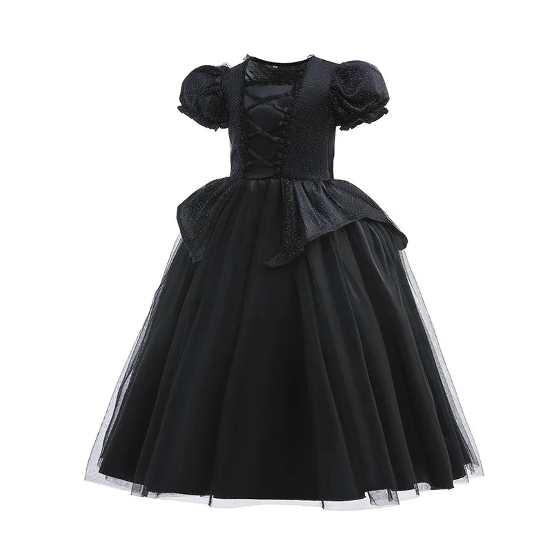 Girl Maleficent Cosplay Dress With Wings Kids Halloween Carnival Evil Witch Dress Up Costume 2-10 Yrs Sequin Ruffles Outfits 2