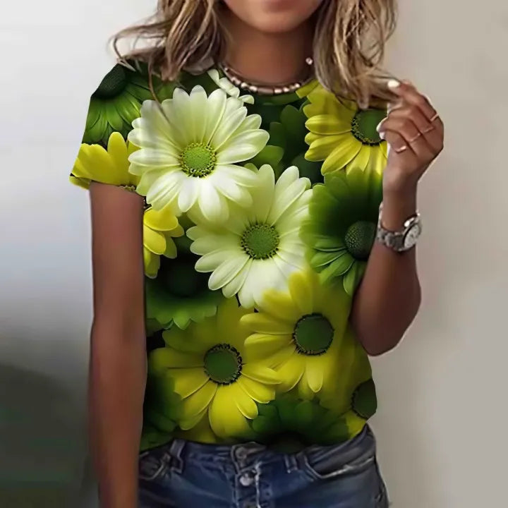 3D Floral Print Summer Tee