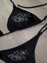 2000s Punk Grunge Rhinestone Bikini - Y2K Lace-Up Swimsuit - Gothic Beachwear 5