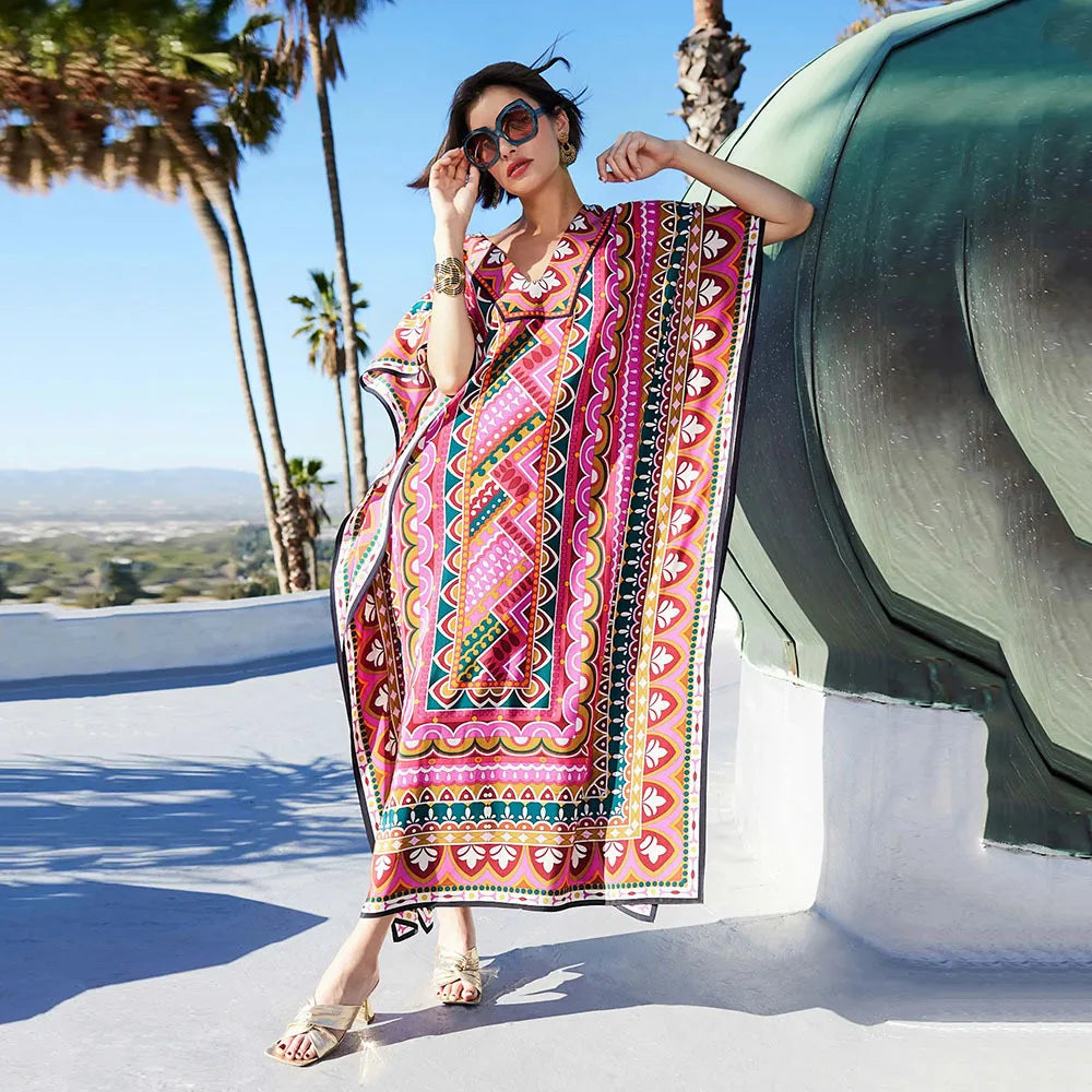 Women's Kaftan Dress | Plus Size Beach Cover Up | Summer Kimono Robe