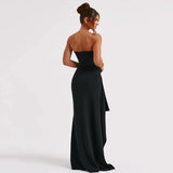 Black Off-shoulder Strapless Backless High Split Maxi Dress For Women Sleeveles Long Dress 4