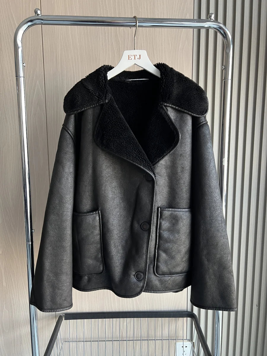 ETJ 2025 Fall/Winter New Arrival Women's ZW Series Double-Sided Collar Oversized Long-Sleeve Jacket Warm Coat 3548246 4