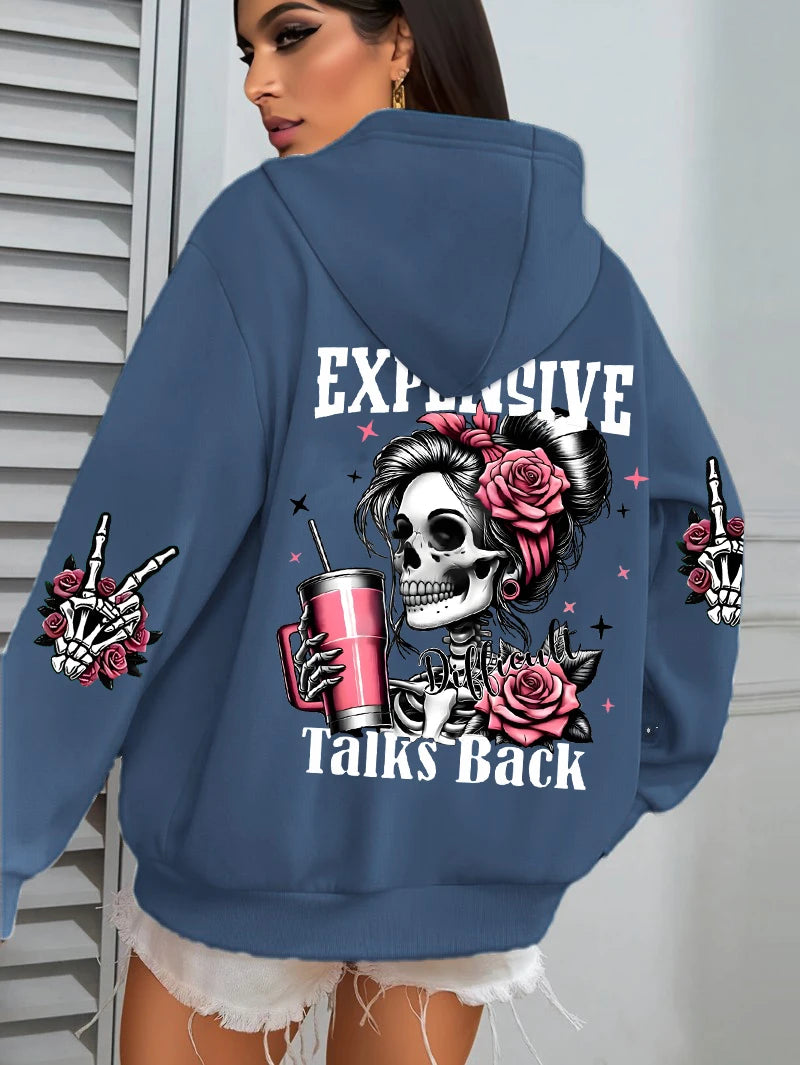 Women’s "Expensive Talks Back" Funny Print Hoodie