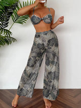 2024 Women's Print Three-Piece Bikini with Long Pants Swimsuit 6