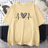 Leopard Heart Electrocardiogram T-Shirt Women Summer Soft Clothing Fashion Short Sleeve Plus Size Cotton Tshirts 6
