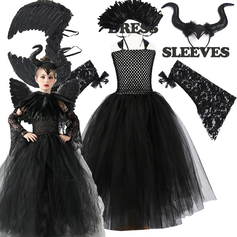 Girls' Maleficent-Inspired Halloween Tulle Dress