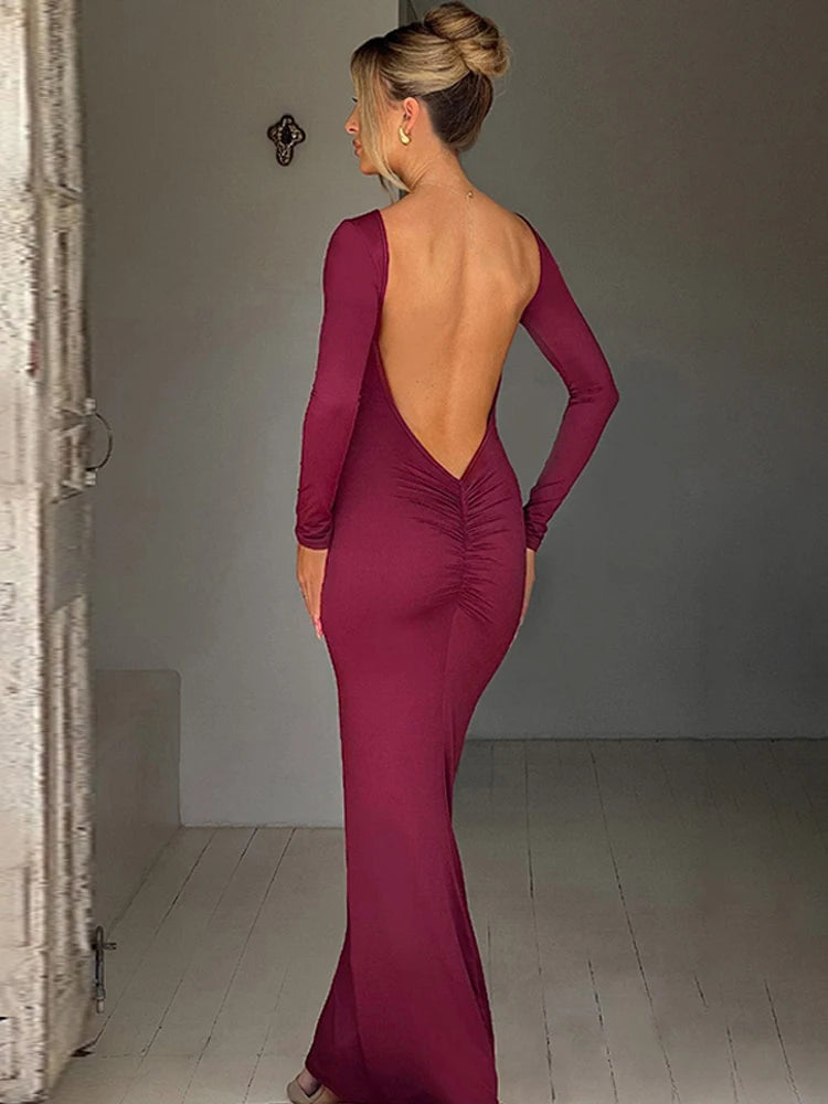 Hugcitar-Spring-Elegant-Long-Sleeve-Backless-Solid-Cuched-Sexy-Bodycon-Maxi-Prom-Dress-Women-Outfit-Evening