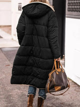 Winter Hooded Quilted Jacket For Women Solid Reversible Long Sleeve Thick Coat Warm Fashion Long Outerwear Casual Puffer Coats 2