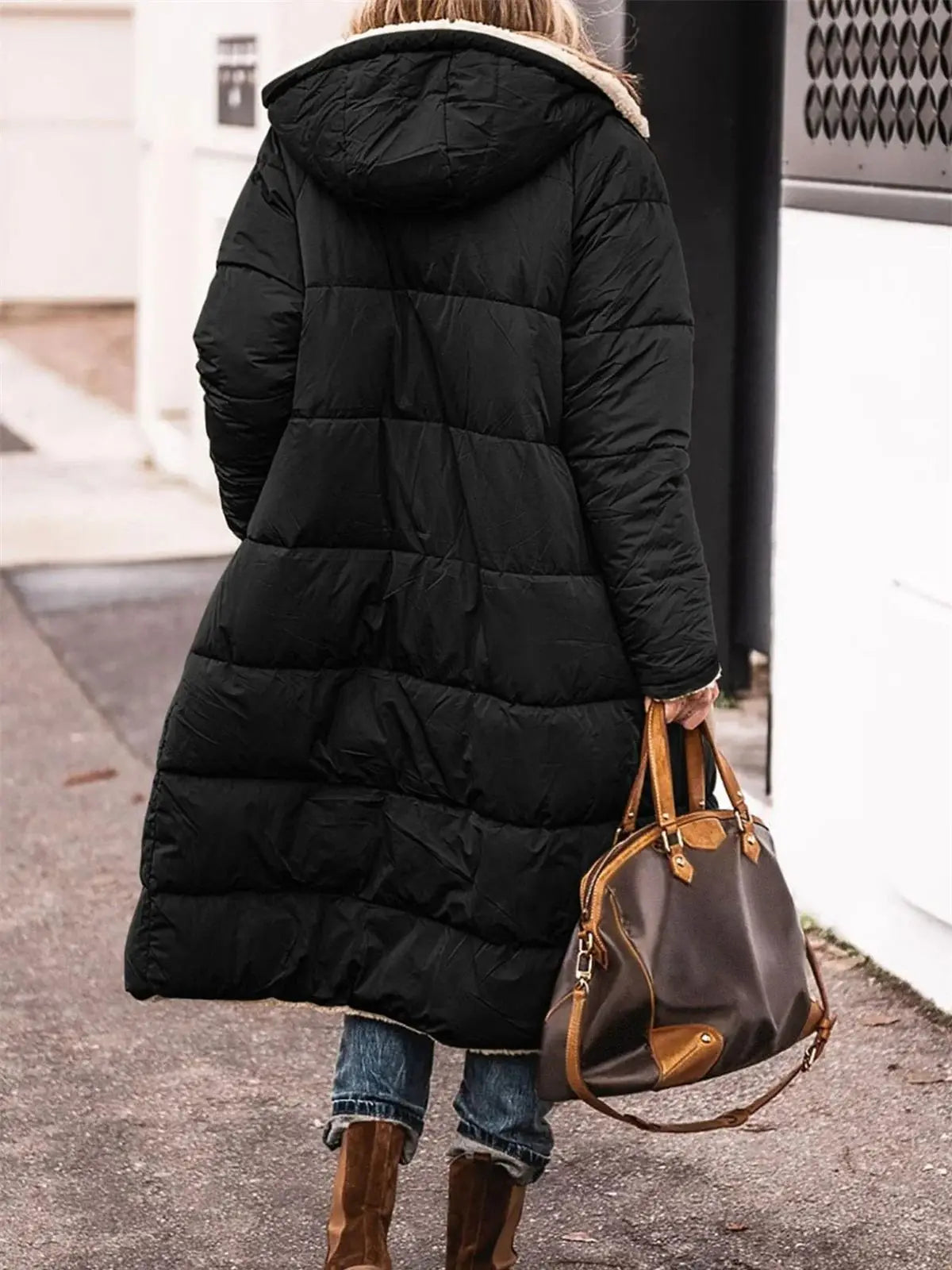 Winter Hooded Quilted Jacket For Women Solid Reversible Long Sleeve Thick Coat Warm Fashion Long Outerwear Casual Puffer Coats 2