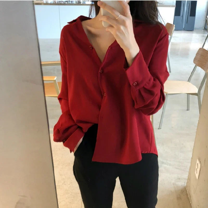 Womens Tops And Blouses Solid White Blouse Office Shirt Blusas Mujer De Moda 2024 Long Sleeve Blouse Women Shirts Clothes A405 6