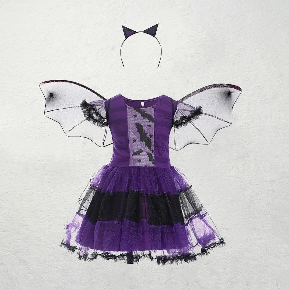 Children Witch Costume Girls Fairytale Wizard Dress Kids Halloween Pumpkin Clothes Baby Bat Spider Party Cosplay Outfit 2-15T 3
