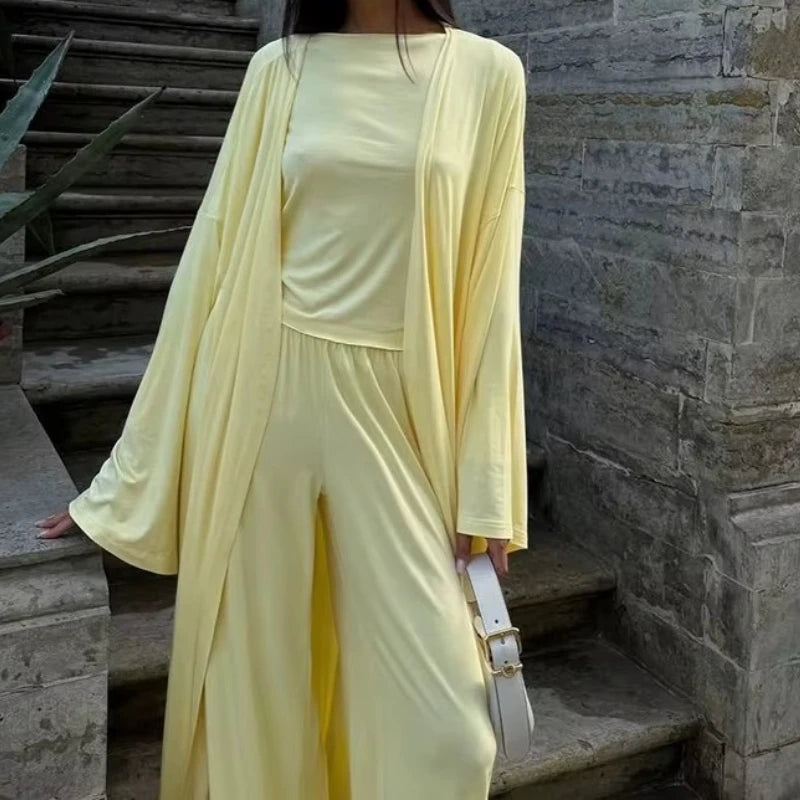 Women's 2025 Summer New Casual Long Cardigan Long Sleeve Top High - waisted Trousers Fashion Set 2