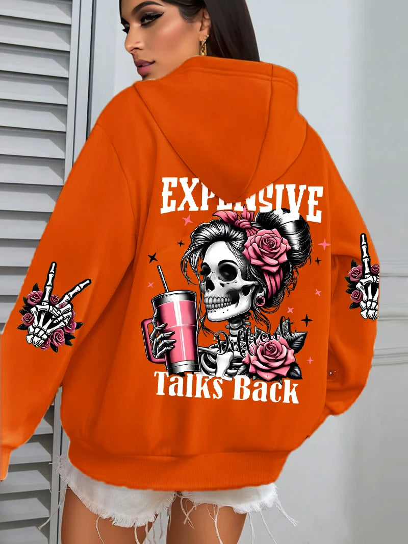 Women’s "Expensive Talks Back" Funny Print Hoodie