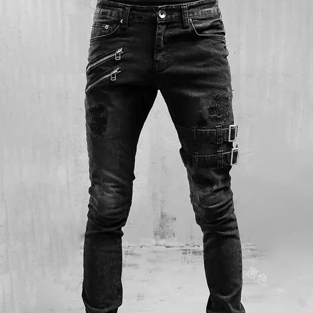 Men’s Urban Moto Biker Skinny Jeans