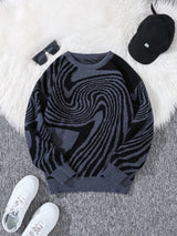 New-Popular-Autumn-and-Winter-Maze-Jacquard-Pattern-Pullover-Sweater-Casual-Round-Neck-Contrast-Color-Knitted