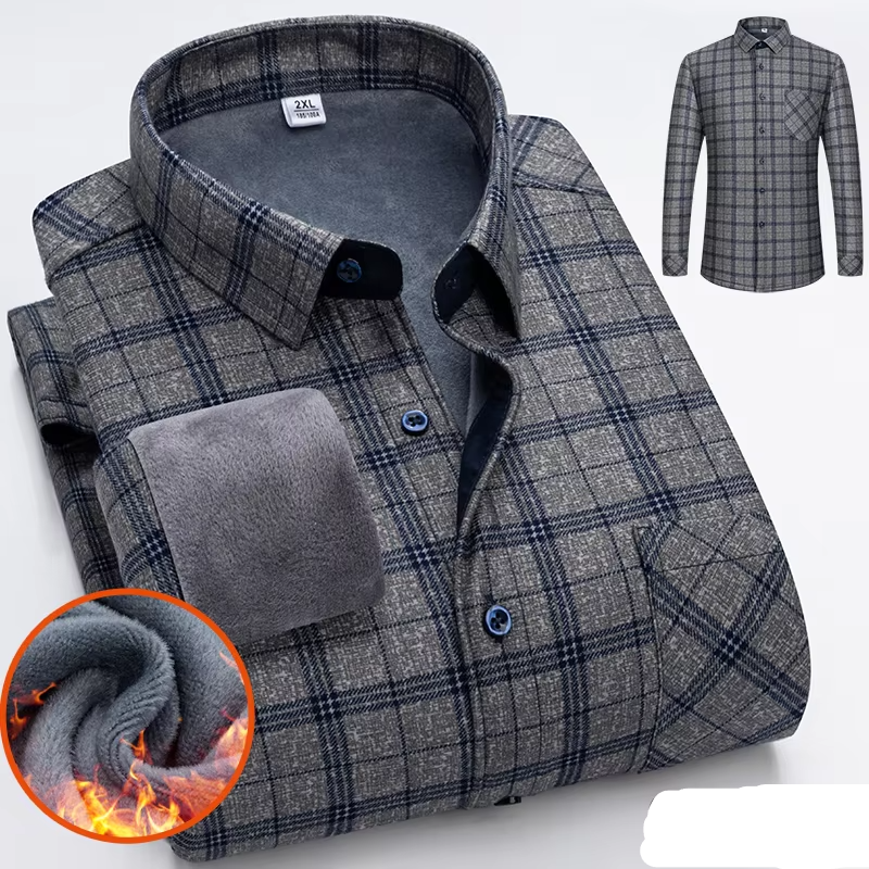Men's Autumn Winter Thick Fleece Plaid Shirt