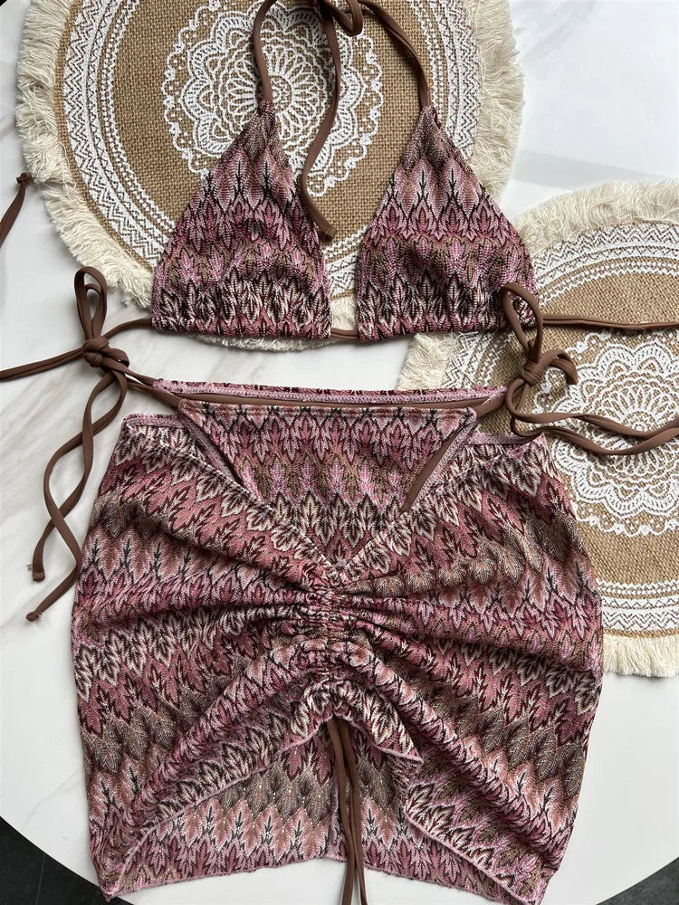 Women’s Maple Leaf Three-Piece Swimsuit Set