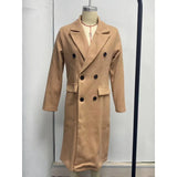 autumn and winter new foreign trade women's clothing long-sleeved lapel solid color double-breasted slim-fit coat 2
