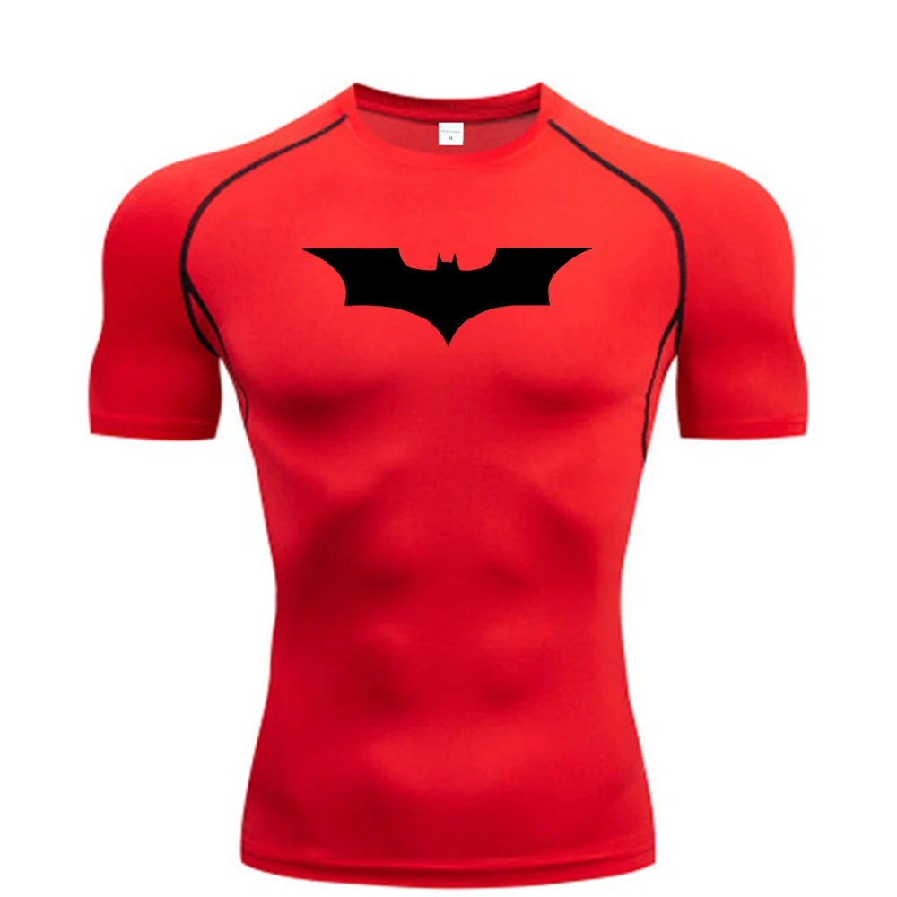 Bat Printed Men's Tight T-Shirt Running Compression Compression T Shirt Gym Fitness Jogging Short Sleeve Male Casual Shirt Tops 5