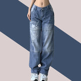 Harajuku printed Cargo Jeans Y2K Dark Blue brown High Waist Streetwear 90S Baggy Jeans Women Pants Straight wide leg jeans 5