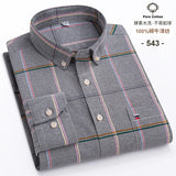 100-Cotton-Oxford-Men-s-Shirts-Long-Sleeves-Plaid-Soft-Regular-Fit-Formal-Dress-Shirt-Pocket