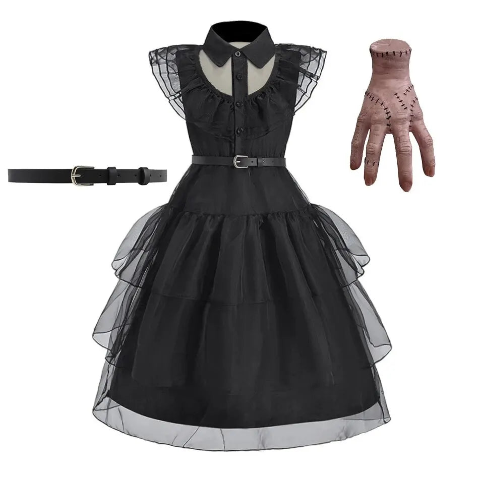 Girls' Wednesday-Inspired Black Princess Dress