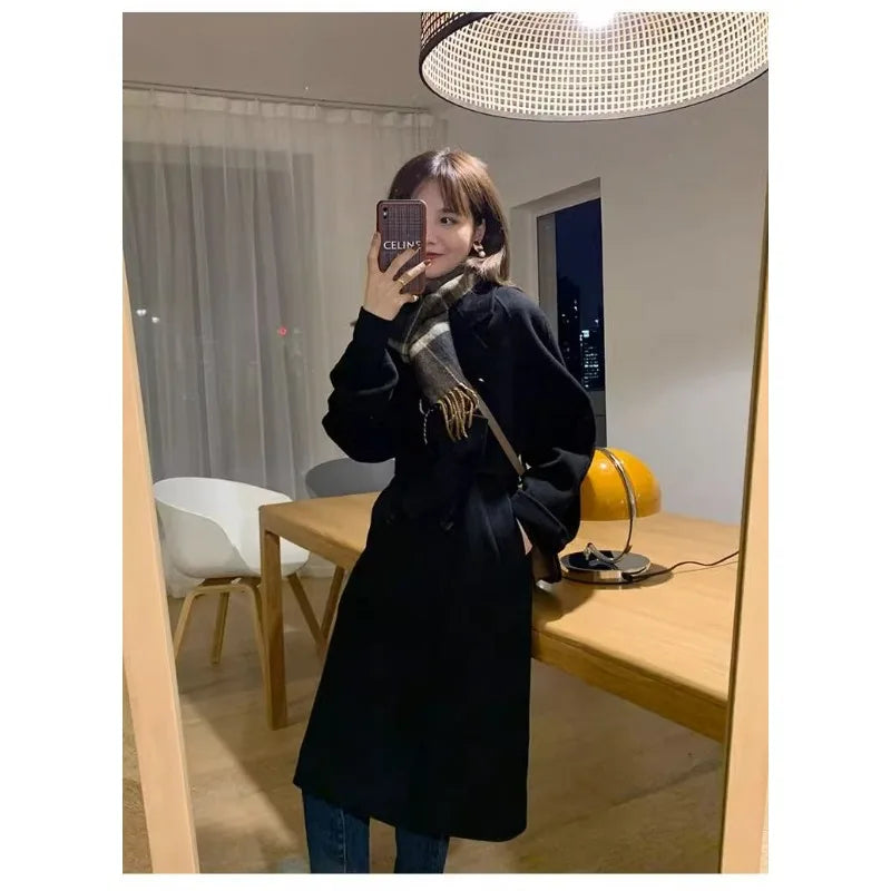 Double Breasted Soft Warm Coat Fashionable Women's Winter Wool Lapel Casual Windbreaker Lazy Street Style 2