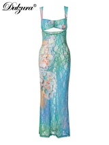 Lace Print Cut Out Maxi Dress Bodycon Sexy Party Club Y2K Outfits Streetwear Bandage Dress 6