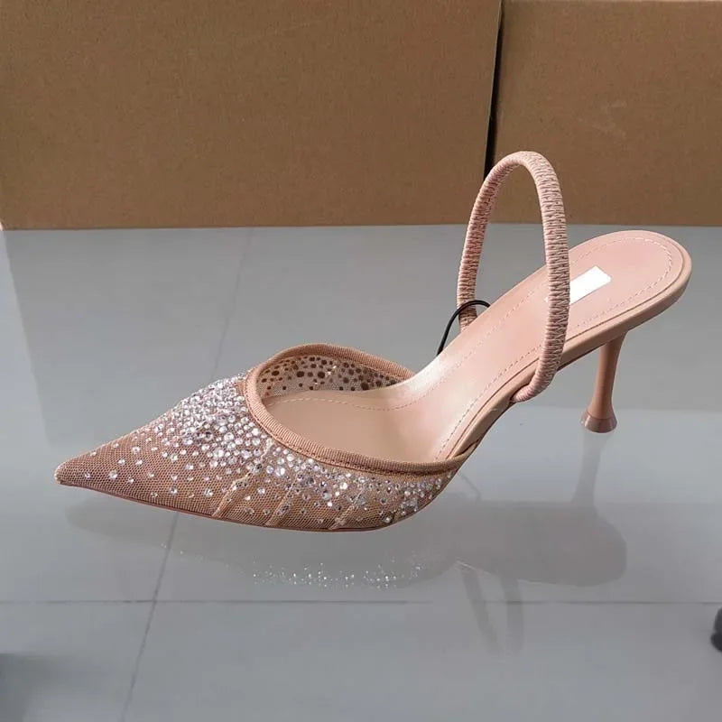 2025 Summer Women's Diamond Mesh High Heel Sandals - Elegant Slingback Party Shoes 4