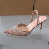 2025 Summer Women's Diamond Mesh High Heel Sandals - Elegant Slingback Party Shoes 4