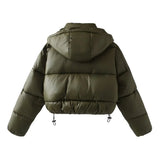 Autumn/Winter New Product Women's Standing Neck Hooded Long Sleeve Side Pocket Short Cotton Coat Jacket 4