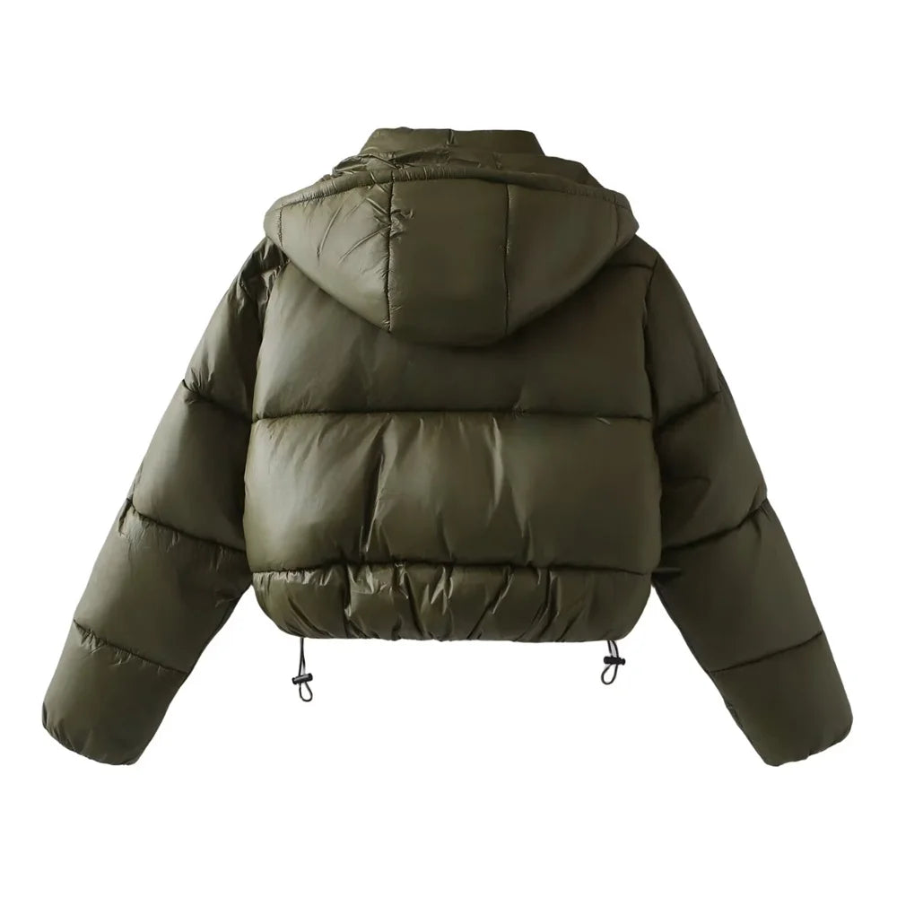Autumn/Winter New Product Women's Standing Neck Hooded Long Sleeve Side Pocket Short Cotton Coat Jacket 4