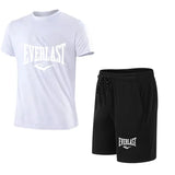 EVERLAST Men's T-shirt + Shorts 2pcs Set Leisure Breath Short Sleeve Sport Jogging Gym Brand Print Clothing