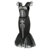 2025 Halloween Party Skeleton Mermaid Costume Girl Gothic Princess Ariel Dress Black Trumpet Frock Dead Siren Cosplay Apparel 3