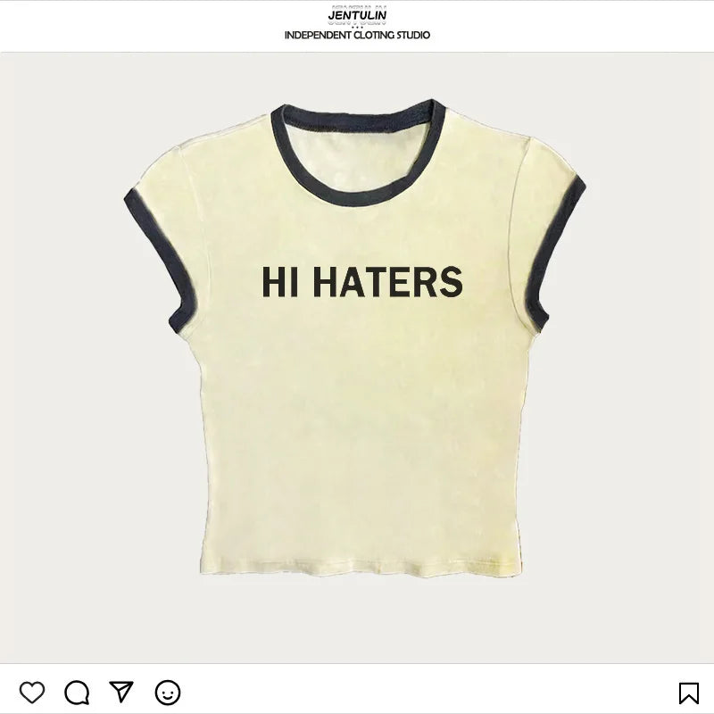 "Hi Haters" Letter Print Gothic T-shirt